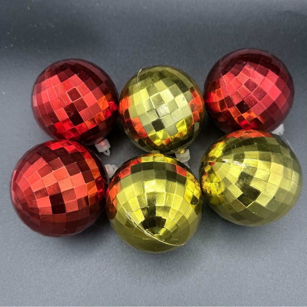 6 MCM Plastic Christmas Tree Ornaments Disco Balls